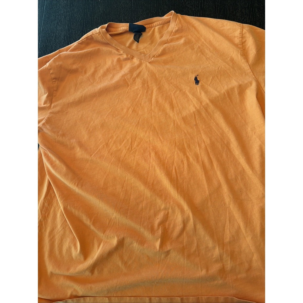 Polo Ralph Lauren Mens V Neck Orange T-Shirt Size 2XL Short Sleeve Pony Logo